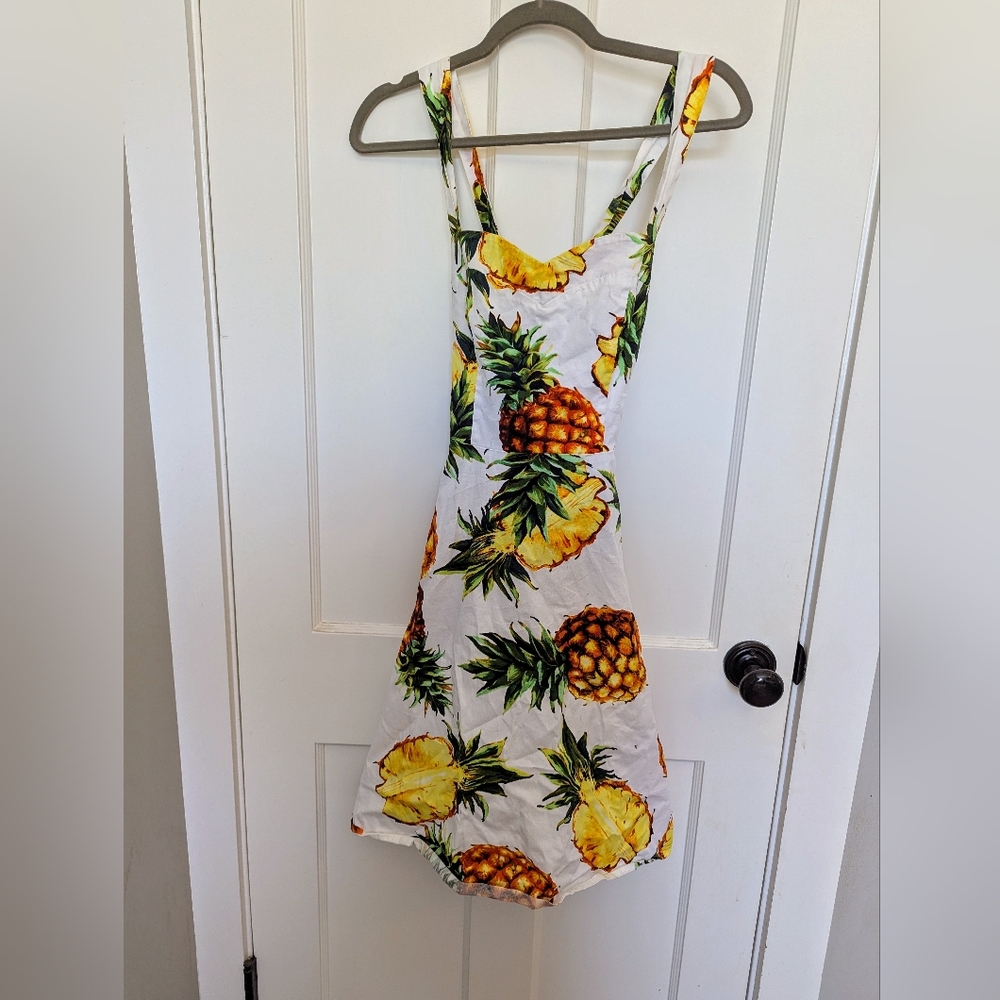 Vintage Cut A-Line Pineapple Print Summer Beach Dress
